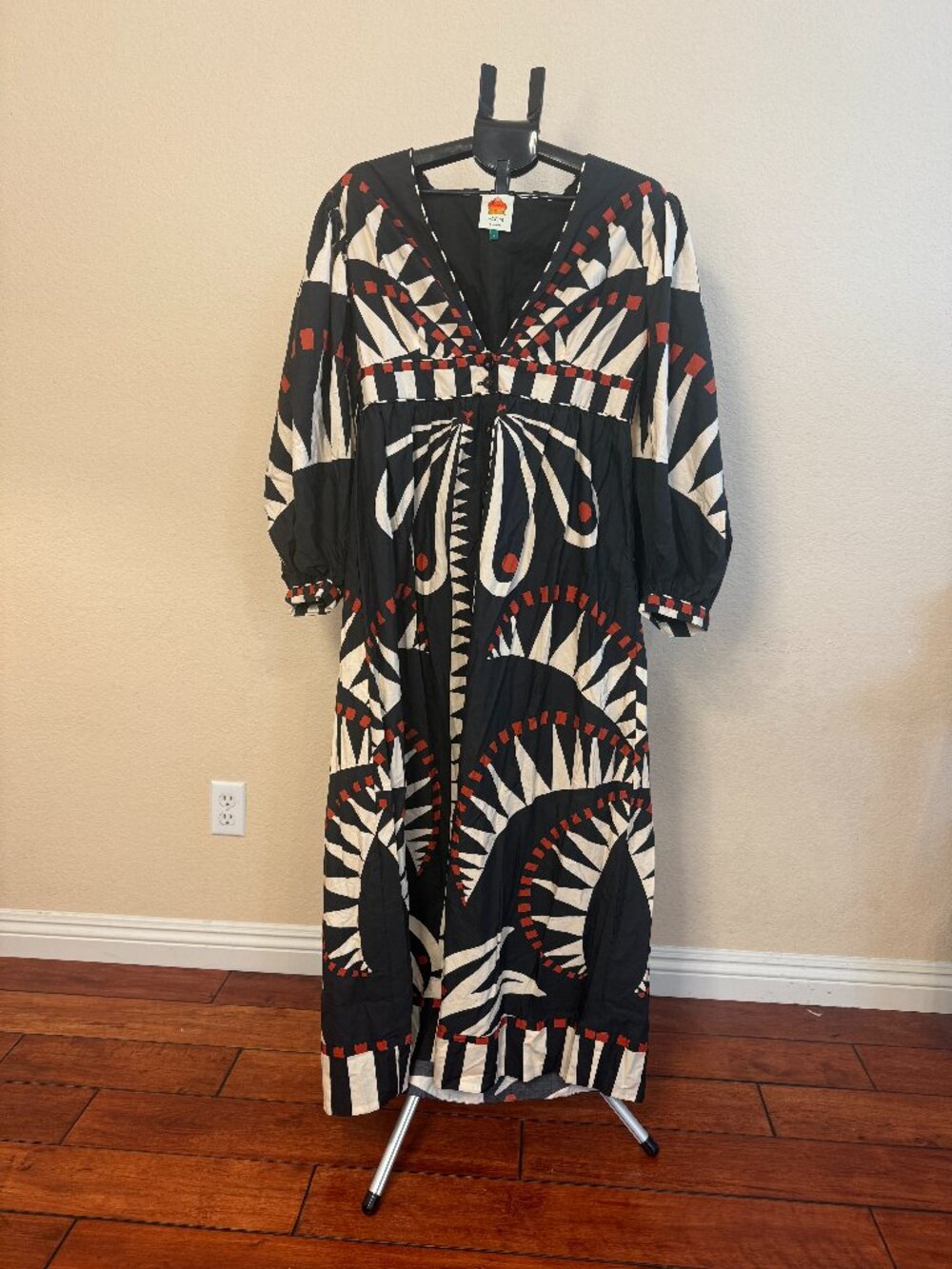 FARM Rio Black, White and Red Geometric Maxi Dress - Picture 1 of 8